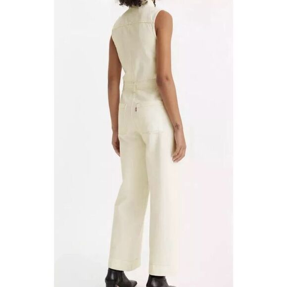 Levi Strauss & Co Women Extra Large Ivory Cream NWT Denim Sleeveless Button Jump - Picture 2 of 6